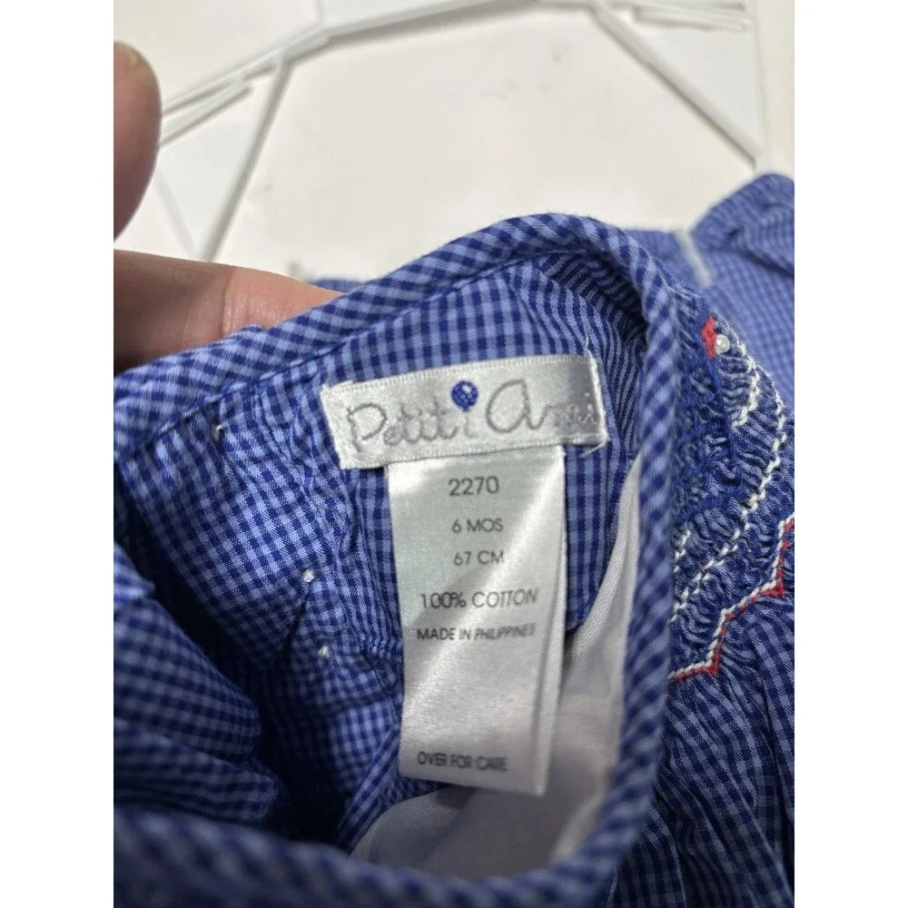 Petit Ami 6M Blue Gingham Hand Smocked Bishop Dress w/ Bloomers NWT